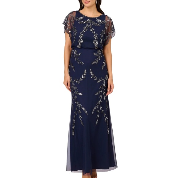 Adrianna Papell -  Beaded Flutter Sleeve Blouson Gown - Picture 1 of 16